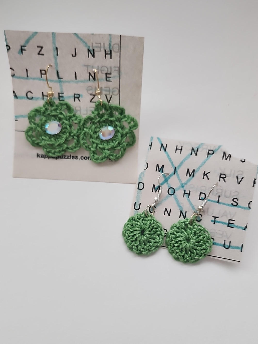 Handmade Green Crochet Flower Earrings - Lightweight Women Accessories
